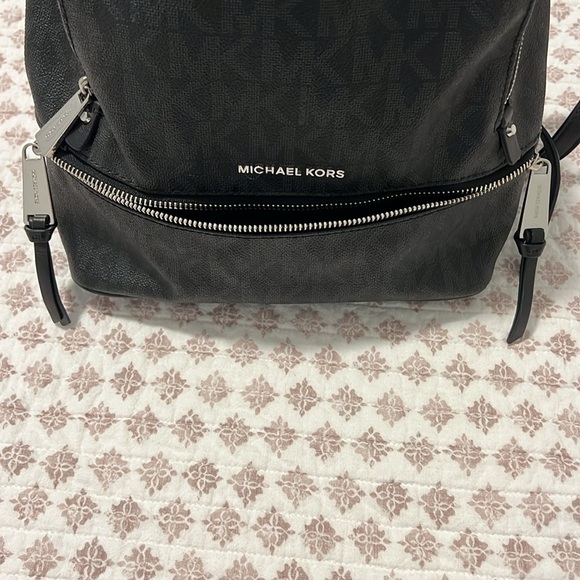 Michael Kors Rhea Medium Signature Backpack Handbag Black with Silver Hardware - Picture 6 of 17